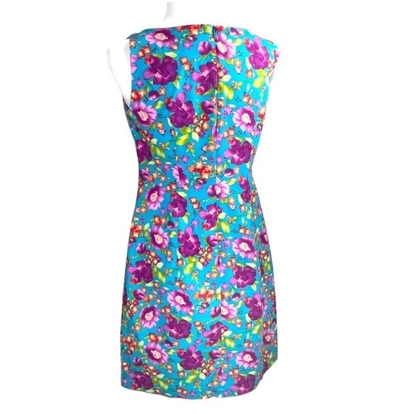 Cdc Vintage 90s Turquoise Floral Spring Sheath Dress Woman’s Size 4 - Picture 5 of 13